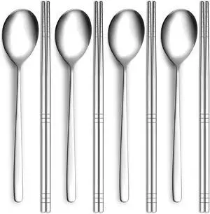 Reusable Spoon and Chopsticks Set, 4 Piece Korean Long Handle Stainless Steel Spoon and Chopsticks Set, Dishwasher Safe for Home, Kitchen or Restaurant Reusable Spoon and Chopsticks Set, 4 Piece Korean Long Handle Stainless Steel Spoon and Chopsticks Set, Dishwasher Safe for Home, Kitchen or Restaurant