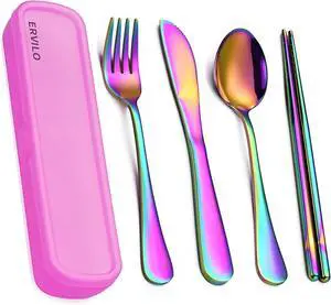 Travel Utensils with Case, Stainless Steel Portable Cutlery Set, Lunch Box Silverware for Work Camping Picnic, Reinforced Case with Snap-Lock Closure, Include Fork Spoon Knife Chopsticks, Rainbow Travel Utensils with Case, Stainless Steel Portable Cutlery Set, Lunch Box Silverware for Work Camping Picnic, Reinforced Case with Snap-Lock Closure, Include Fork Spoon Knife Chopsticks, Rainbow