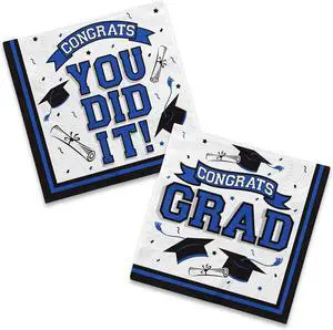 Graduation Party Supplies Disposable Paper Cocktail Napkins for Graduation Decorations, 80 Packblue and black Graduation Party Supplies Disposable Paper Cocktail Napkins for Graduation Decorations, 80 Packblue and black