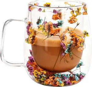 Double Wall Glass Coffee Mugs, Cute Clear Flower Cups with Handle, Unique Double Insulated Glass Cup for Cappuccino Tea Espresso Latte Hot Beverages, Birthday Gifts for Mother Women (12oz) Double Wall Glass Coffee Mugs, Cute Clear Flower Cups with Handle, Unique Double Insulated Glass Cup for Cappuccino Tea Espresso Latte Hot Beverages, Birthday Gifts for Mother Women (12oz)