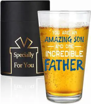 You are Amazing Son and Incredible Father Beer Glass, Gifts for New Father, Funny Christmas Birthday Gifts for Father, 15 Ounce Beer Glass with Gift Box You are Amazing Son and Incredible Father Beer Glass, Gifts for New Father, Funny Christmas Birthday Gifts for Father, 15 Ounce Beer Glass with Gift Box
