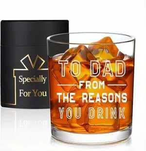 To Dad from The Reasons You Drink Whiskey Glass, Birthday Fathers Day Christmas Gifts for Dad, Papa, Husband from Daughter Son, 10 OZ Old Fashioned Glass with Gift Box To Dad from The Reasons You Drink Whiskey Glass, Birthday Fathers Day Christmas Gifts for Dad, Papa, Husband from Daughter Son, 10 OZ Old Fashioned Glass with Gift Box