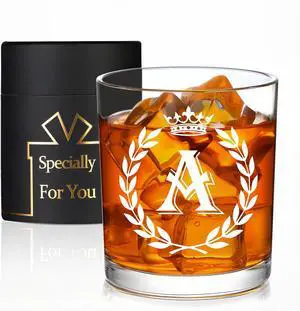 Personalized Whiskey Glasses Gifts for Men, Letter A Initial Whiskey Glass, Christmas Birthday Gifts for Men Husband Brother Dad, 10 OZ Old Fashioned Glass with Gift Box(Letter A) Personalized Whiskey Glasses Gifts for Men, Letter A Initial Whiskey Glass, Christmas Birthday Gifts for Men Husband Brother Dad, 10 OZ Old Fashioned Glass with Gift Box(Letter A)