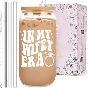 Bridal Shower Gift - Cute Cool Wedding Day Idea for Bride to Be, Future Mrs, Bachelorette - In My Wifey Era Glass Cup Tumbler Bridal Shower Gift - Cute Cool Wedding Day Idea for Bride to Be, Future Mrs, Bachelorette - In My Wifey Era Glass Cup Tumbler