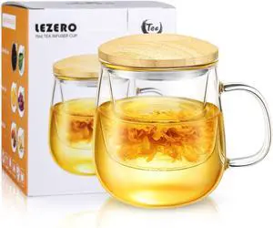15oz Clear Glass Tea Cup with Infuser and Lid for Blooming & Loose Leaf Tea | with Handle, Borosilicate, Heat Resistance, Lead-free, Microwave & Dishwasher Safe, Gifts Box Include, A 15oz Clear Glass Tea Cup with Infuser and Lid for Blooming & Loose Leaf Tea | with Handle, Borosilicate, Heat Resistance, Lead-free, Microwave & Dishwasher Safe, Gifts Box Include, A
