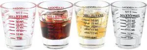 4 Pack Shot Glass Measuring Cups, Four Units of Measure for Liquor | 1 oz, 2 Tbs, 6 Tsp, 30 ml, Thick Base and Smooth Edge, Easy Cleaning, Easy to Read, for Espresso and Kitchen 4 Pack Shot Glass Measuring Cups, Four Units of Measure for Liquor | 1 oz, 2 Tbs, 6 Tsp, 30 ml, Thick Base and Smooth Edge, Easy Cleaning, Easy to Read, for Espresso and Kitchen