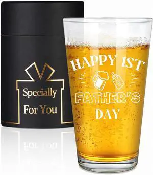 New Dad Gifts, Happy 1st Father's Day Beer Glass, Fathers Day Christmas Birthday Gifts for New Dad from Wife Friends, 15 Ounce Beer Glass with Gift Box New Dad Gifts, Happy 1st Father's Day Beer Glass, Fathers Day Christmas Birthday Gifts for New Dad from Wife Friends, 15 Ounce Beer Glass with Gift Box