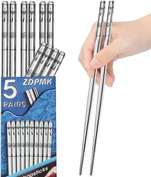Stainless Steel Chopsticks - 5 Pairs Reusable Metal Chopsticks Dishwasher Safe, Japanese Chinese korean Chop sticks Set,Non-Slip Stainless Chop sticks, Silver Metal Chop sticks for Adults Stainless Steel Chopsticks - 5 Pairs Reusable Metal Chopsticks Dishwasher Safe, Japanese Chinese korean Chop sticks Set,Non-Slip Stainless Chop sticks, Silver Metal Chop sticks for Adults