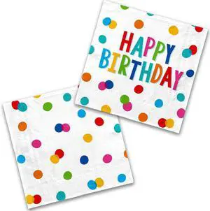 Happy Birthday Party Supplies - Dots Design, Featuring Napkins, Suitable for Adults & Kids (6.5x6.5 in, 3-Ply Disposable, 50-Pack) Happy Birthday Party Supplies - Dots Design, Featuring Napkins, Suitable for Adults & Kids (6.5x6.5 in, 3-Ply Disposable, 50-Pack)