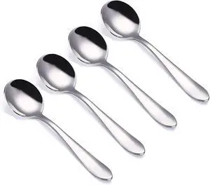 VANRA 4-Piece Children Spoons Round Stainless Steel Kids Dinner Spoons Child Silver Cutlery Set 5.8-inch (4 round spoons) VANRA 4-Piece Children Spoons Round Stainless Steel Kids Dinner Spoons Child Silver Cutlery Set 5.8-inch (4 round spoons)