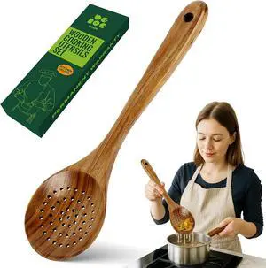 Bkiok Wooden Strainer Spoon for Cooking, Durable Wooden Slotted Spoons, Handmade Colander Spoons,Teak Wood Skimmer Bkiok Wooden Strainer Spoon for Cooking, Durable Wooden Slotted Spoons, Handmade Colander Spoons,Teak Wood Skimmer