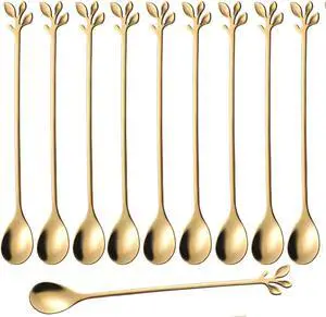 dcieiosul 10 Pcs Long Handle Teaspoons, Gold Stainless Steel Stirring Coffee Spoons, Mixing Spoons Set For Ice Cream Cocktail (Gold) dcieiosul 10 Pcs Long Handle Teaspoons, Gold Stainless Steel Stirring Coffee Spoons, Mixing Spoons Set For Ice Cream Cocktail (Gold)