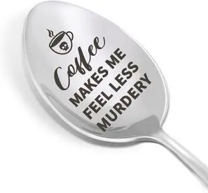 Funny Coffee Spoon Gift for Women Men, Birthday Christmas Gifts for Coffee Lover Friend Coworker Colleague Boss, Engraved Stainless Steel Spoon, Coffee Makes Me Feel Less Murdery Funny Coffee Spoon Gift for Women Men, Birthday Christmas Gifts for Coffee Lover Friend Coworker Colleague Boss, Engraved Stainless Steel Spoon, Coffee Makes Me Feel Less Murdery