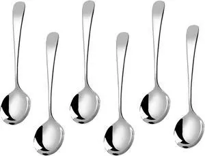 Metal Soup Spoons,Stainless Steel Spoons for Soup Round Colorful Dinner Spoons Thick Short handle Table Spoon 6.3-Inch, Set of 6 (Sliver) Metal Soup Spoons,Stainless Steel Spoons for Soup Round Colorful Dinner Spoons Thick Short handle Table Spoon 6.3-Inch, Set of 6 (Sliver)