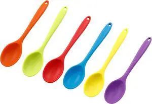 Jiozermi 6 Pcs Small Silicone Spoons for Cooking | Heat Resistant, Mixing Baking, Solid Red, Green, Yellow, Purple, Orange, Blue Jiozermi 6 Pcs Small Silicone Spoons for Cooking | Heat Resistant, Mixing Baking, Solid Red, Green, Yellow, Purple, Orange, Blue