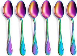 Rainbow Dessert Spoons, Seeshine 6.5-inch Stainless Steel Shiny Rainbow Teaspoon, Espresso Coffee Spoon, Tea Spoons Silverware, Set of 6 Rainbow Dessert Spoons, Seeshine 6.5-inch Stainless Steel Shiny Rainbow Teaspoon, Espresso Coffee Spoon, Tea Spoons Silverware, Set of 6