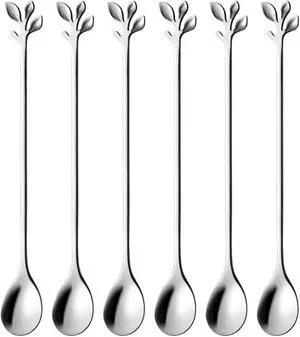 AnSaw 6-Piece Elegant Silver Leaf Long Handle Teaspoons - 7.4" | Stainless Steel Stir Spoons for Coffee & Tea, Perfect for Mixing & Stirring AnSaw 6-Piece Elegant Silver Leaf Long Handle Teaspoons - 7.4" | Stainless Steel Stir Spoons for Coffee & Tea, Perfect for Mixing & Stirring