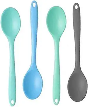 4PCS Small Silicone Spoons for Eating, Nonstick Mixing Spoons Set, Heat Resistant Cooking Baking Stirring Serving Spoons, Multi-Color Kitchen Utensils (Blue, Cyan, Green, Gray) 4PCS Small Silicone Spoons for Eating, Nonstick Mixing Spoons Set, Heat Resistant Cooking Baking Stirring Serving Spoons, Multi-Color Kitchen Utensils (Blue, Cyan, Green, Gray)