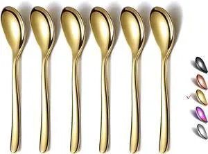 Gold Demitasse Espresso Spoons, 5.5'' Mini Coffee Spoons, Set of 6, Stainless Steel, Dishwasher Safe Gold Demitasse Espresso Spoons, 5.5'' Mini Coffee Spoons, Set of 6, Stainless Steel, Dishwasher Safe