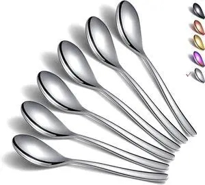 Teaspoons, 6 Piece Spoons Silverware, Stainless Steel Small Spoons, Tea Spoons for Home, Kitchen or Restaurant, Dishwasher Safe (Silver-6.6 Inches) Teaspoons, 6 Piece Spoons Silverware, Stainless Steel Small Spoons, Tea Spoons for Home, Kitchen or Restaurant, Dishwasher Safe (Silver-6.6 Inches)
