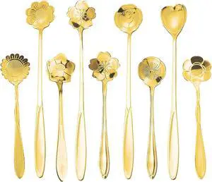 9 Pcs Flower Spoon Coffee Teaspoon, ESRISE Stainless Steel Tea Spoon(Gold) 9 Pcs Flower Spoon Coffee Teaspoon, ESRISE Stainless Steel Tea Spoon(Gold)
