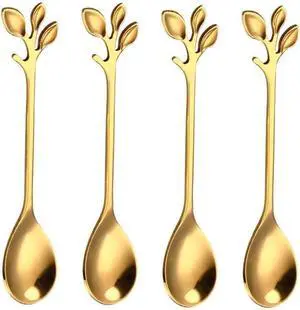 10 Pack Stainless Steel Leaf Coffee Spoon Tableware Dessert Spoons, Stirring, Mixing, Sugar, Stir, Ice Cream, Cake, Teaspoon 4.7 inch Gold 10 Pack Stainless Steel Leaf Coffee Spoon Tableware Dessert Spoons, Stirring, Mixing, Sugar, Stir, Ice Cream, Cake, Teaspoon 4.7 inch Gold