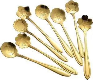 AnSaw 8 Piece Flower Scoop Set, 4.9" Gold Mini Coffee Spoons | Stainless Steel Reusable Tea Scoops Cake Spoon Set for Tea Parties AnSaw 8 Piece Flower Scoop Set, 4.9" Gold Mini Coffee Spoons | Stainless Steel Reusable Tea Scoops Cake Spoon Set for Tea Parties