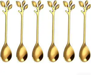 6 Pack Coffee Stirring Spoons 4.8" Dessert Tea Leaf Stainless Steel Spoons | Gold Leaf Handle Spoons, 4.8 Inch Fits Espresso Cups, Stir Tea Cocktail Dessert, Decorative Small Stirring Spoons 6 Pack Coffee Stirring Spoons 4.8" Dessert Tea Leaf Stainless Steel Spoons | Gold Leaf Handle Spoons, 4.8 Inch Fits Espresso Cups, Stir Tea Cocktail Dessert, Decorative Small Stirring Spoons