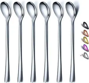 Premium Stainless Steel Coffee Stirrer Set, Long Handle, Ice Tea & Cream Spoons, Cocktail Stirrer - Set of 6 (Silver) Premium Stainless Steel Coffee Stirrer Set, Long Handle, Ice Tea & Cream Spoons, Cocktail Stirrer - Set of 6 (Silver)