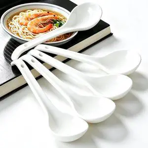 Soup Spoons,6.3"Ceramic Asian Soup Spoons, White Japanese Spoon Large for Ramen Pho Wonton Dumpling Miso,Hook Design, Set of 5 Soup Spoons,6.3"Ceramic Asian Soup Spoons, White Japanese Spoon Large for Ramen Pho Wonton Dumpling Miso,Hook Design, Set of 5