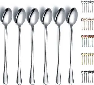 Kyraton Stainless Steel 7.5" Long Handle Iced Tea Spoons - Mixing, Coffee, Stirring, Cocktail & Latte Spoons - Pack of 6 Kyraton Stainless Steel 7.5" Long Handle Iced Tea Spoons - Mixing, Coffee, Stirring, Cocktail & Latte Spoons - Pack of 6