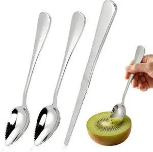Grapefruit Spoons and Knife Set, 2 Stainless Steel Grapefruit Spoons with Serrated Edge, Curved Serrated Knife for Kiwi, Citrus, Avocado Grapefruit Spoons and Knife Set, 2 Stainless Steel Grapefruit Spoons with Serrated Edge, Curved Serrated Knife for Kiwi, Citrus, Avocado