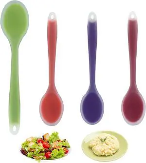 Zorfeter 4 Pcs Small Silica Gel Spoons, Transparent Purple+Orange+Red+Green | Nonstick, Heat Resistant, Kitchen Cooking Baking Mixing Tools Zorfeter 4 Pcs Small Silica Gel Spoons, Transparent Purple+Orange+Red+Green | Nonstick, Heat Resistant, Kitchen Cooking Baking Mixing Tools