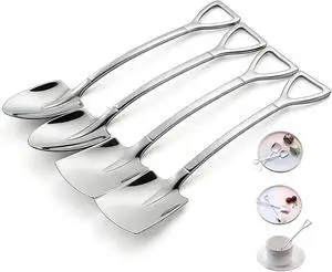 TAORANJU 4 Pcs 6" Small Dessert Spoons, Stainless Steel Shovel Shape Coffee Ice Cream Spoons, Creative Tableware Tea Sugar Stirring Spoon for Party Festival Gift TAORANJU 4 Pcs 6" Small Dessert Spoons, Stainless Steel Shovel Shape Coffee Ice Cream Spoons, Creative Tableware Tea Sugar Stirring Spoon for Party Festival Gift