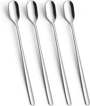 Long Handle Ice Tea Spoons, 9.1-Inch Stainless Steel Stirring Spoons for Coffee, Ice Cream, Cocktail Mixing and Cold Drinks - Set of 4 Long Handle Ice Tea Spoons, 9.1-Inch Stainless Steel Stirring Spoons for Coffee, Ice Cream, Cocktail Mixing and Cold Drinks - Set of 4