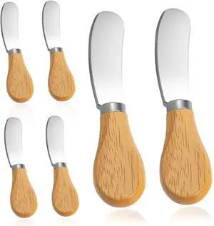 6 Pcs - Cheese Knife Set with Wooden Handle, Stainless Steel Butter Spreader for Charcuterie, Sandwiches, Dips, and Appetizers - Gift Set for Cheese Lovers 6 Pcs - Cheese Knife Set with Wooden Handle, Stainless Steel Butter Spreader for Charcuterie, Sandwiches, Dips, and Appetizers - Gift Set for Cheese Lovers