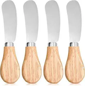 Siutaga 4 Pcs Cheese Spreader Knives Butter Knife with Wooden Handle Stainless Steel Cheese Butter Knife for Cheese Cold Butter Jam Pastry and Other Kitchen Accessories 4.84 Inch Siutaga 4 Pcs Cheese Spreader Knives Butter Knife with Wooden Handle Stainless Steel Cheese Butter Knife for Cheese Cold Butter Jam Pastry and Other Kitchen Accessories 4.84 Inch
