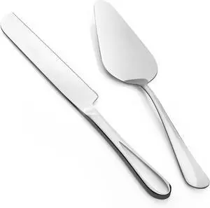 2-Piece Premium Cake Cutting Set, Exquisite Knife and Server with Serrated Design, Includes Cake Knife and Pie Spatula for Pastry, Pizza and Desserts (Silver) 2-Piece Premium Cake Cutting Set, Exquisite Knife and Server with Serrated Design, Includes Cake Knife and Pie Spatula for Pastry, Pizza and Desserts (Silver)