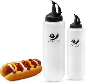 2 Pack Squeeze Bottles (10 &16 oz) for Sauces - Squirt Bottles for Liquids - Ketchup, Mayonnaise, Condiments, Mustard, BBQ Sauce, Dressing, Syrup, Barbeque, Oils, Grilling Gifts for Men, Plastic 2 Pack Squeeze Bottles (10 &16 oz) for Sauces - Squirt Bottles for Liquids - Ketchup, Mayonnaise, Condiments, Mustard, BBQ Sauce, Dressing, Syrup, Barbeque, Oils, Grilling Gifts for Men, Plastic