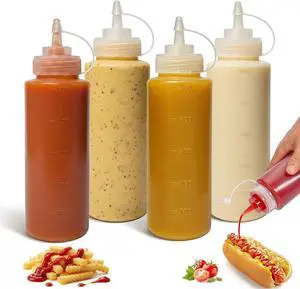 OAMCEG 16oz Condiment Squeeze Bottles, 4 Pack Durable Plastic Sauce Bottles | Squirt Bottle with Discrete Measurements for Salad, BBQ, Syrup, Ketchup Bottles for Condiments, Dressings, Arts and Crafts OAMCEG 16oz Condiment Squeeze Bottles, 4 Pack Durable Plastic Sauce Bottles | Squirt Bottle with Discrete Measurements for Salad, BBQ, Syrup, Ketchup Bottles for Condiments, Dressings, Arts and Crafts