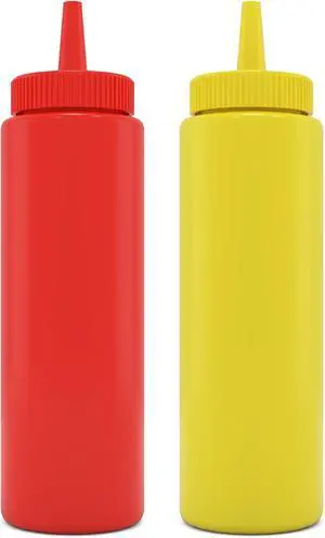 BRIGHTFROM Condiment Squeeze Bottles, RED/YELLOW 8 OZ Empty Squirt Bottle with Wide Neck - Great for Ketchup, Mustard, Syrup, Sauces, Dressing, Oil, BPA FREE Plastic - 2 PACK BRIGHTFROM Condiment Squeeze Bottles, RED/YELLOW 8 OZ Empty Squirt Bottle with Wide Neck - Great for Ketchup, Mustard, Syrup, Sauces, Dressing, Oil, BPA FREE Plastic - 2 PACK