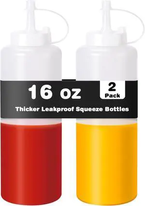 Rainspire 2-Pack 16oz Upgraded Thickened Durable Leak-Proof Condiment Squeeze Bottles for Sauces/Oil/Arts and Crafts, Dishwasher Safe, White Rainspire 2-Pack 16oz Upgraded Thickened Durable Leak-Proof Condiment Squeeze Bottles for Sauces/Oil/Arts and Crafts, Dishwasher Safe, White