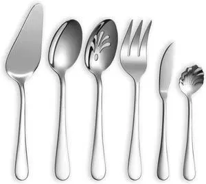 Berglander Silverware Serving Set 6 Pieces, Stainless Steel Serving Spoons Set, Flatware Serving Set, Serving Utensils Set Easy to Clean and Dishwasher Safe Berglander Silverware Serving Set 6 Pieces, Stainless Steel Serving Spoons Set, Flatware Serving Set, Serving Utensils Set Easy to Clean and Dishwasher Safe