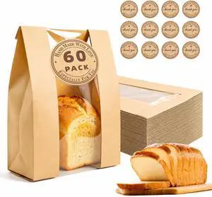 Homrelaxy 60 Pcs Paper Bread Bags for Homemade Bread Sourdough with Window | Sourdough Bread Bags with 70 Sealing Stickers, Large Brown Bakery Bag, For Bakeries and Gifting Homrelaxy 60 Pcs Paper Bread Bags for Homemade Bread Sourdough with Window | Sourdough Bread Bags with 70 Sealing Stickers, Large Brown Bakery Bag, For Bakeries and Gifting