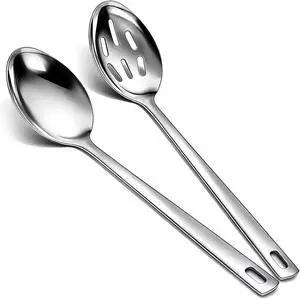 Kyraton Cooking Spoon Set, Stainless Steel Kitchen Cooking Serving, Solid Spoon, Slotted Spoon, Heat Resistant Handle, Dishwasher Safe, Easy to Clean Kyraton Cooking Spoon Set, Stainless Steel Kitchen Cooking Serving, Solid Spoon, Slotted Spoon, Heat Resistant Handle, Dishwasher Safe, Easy to Clean