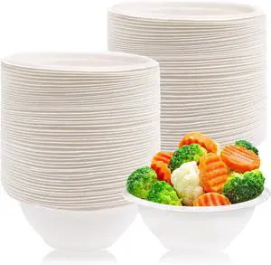 100 Pcs 8oz Disposable Paper Bowls - Natural Compostable White Heavy-Duty Bagasse for Parties, Catering and Everyday Use 100 Pcs 8oz Disposable Paper Bowls - Natural Compostable White Heavy-Duty Bagasse for Parties, Catering and Everyday Use