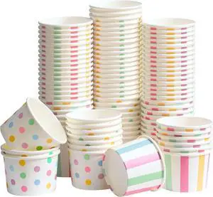 Winoo Design Small Ice Cream Cups Disposable - 50 PK - Paper Ice Cream Cups 4 oz Mini Sundae Bowls Treat Cups Containers (2 Assorted Designs 4oz Cups) Winoo Design Small Ice Cream Cups Disposable - 50 PK - Paper Ice Cream Cups 4 oz Mini Sundae Bowls Treat Cups Containers (2 Assorted Designs 4oz Cups)