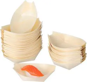 Toddmomy Sushi Boat Serving Tray 50 pack Mini Wood Boats 3.34 X 2.36 X 1.18 in Disposable Snack Containers for Appetizers Desserts Party Home Dining Japanese Style Tableware Toddmomy Sushi Boat Serving Tray 50 pack Mini Wood Boats 3.34 X 2.36 X 1.18 in Disposable Snack Containers for Appetizers Desserts Party Home Dining Japanese Style Tableware