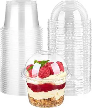 TOFLEN 8 oz Plastic Dessert Cups with Dome Lids, 25 Pack | Clear, Disposable, Yogurt Parfait Cups with Lids, Individual Party Serving Snack Cups, For Fruit Dessert Cake Pudding TOFLEN 8 oz Plastic Dessert Cups with Dome Lids, 25 Pack | Clear, Disposable, Yogurt Parfait Cups with Lids, Individual Party Serving Snack Cups, For Fruit Dessert Cake Pudding