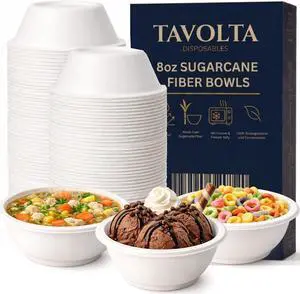 8oz Compostable Paper Bowls Heavy-Duty Disposable Bagasse Bowls, Biodegradable & Eco-Friendly, Microwave Safe, Heat Resistant for Soup, Salad, Ice Cream, Snacks, Desserts, Hot & Cold Foods 60 count 8oz Compostable Paper Bowls Heavy-Duty Disposable Bagasse Bowls, Biodegradable & Eco-Friendly, Microwave Safe, Heat Resistant for Soup, Salad, Ice Cream, Snacks, Desserts, Hot & Cold Foods 60 count